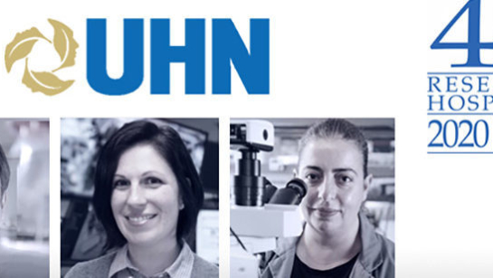 Graphic with three researchers individual photos underneath UHN logo, above the logo there is text that reads, 