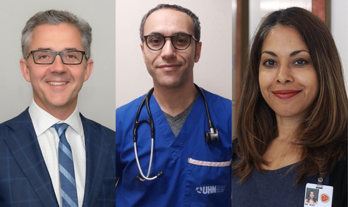 Side by side photos of UHN Drs. Brad Wouters (L), Abdu Sharkawy and Susy Hota.