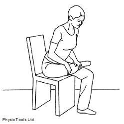 illustration of a person sitting in a chair and stretching their hip by having one foot crossed over the opposite knee