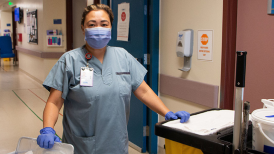 Lorna Mendoza, an aide in Environmental Services at Toronto Western Hospital