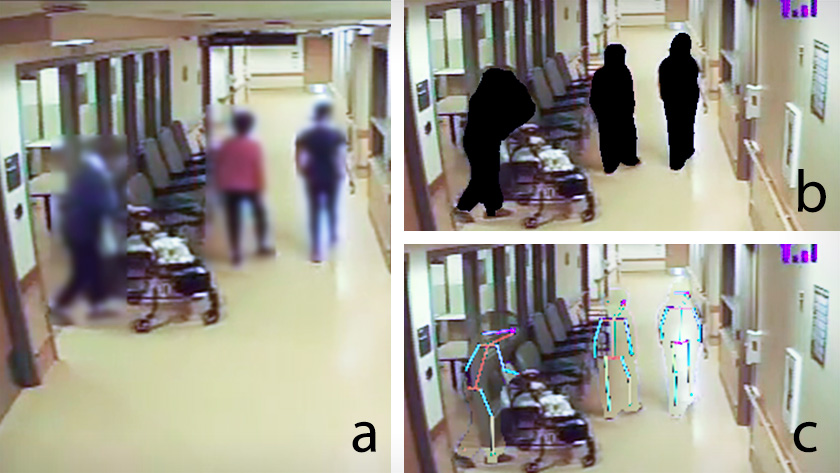 Video screenshots of surveillance footage with algorithms 
