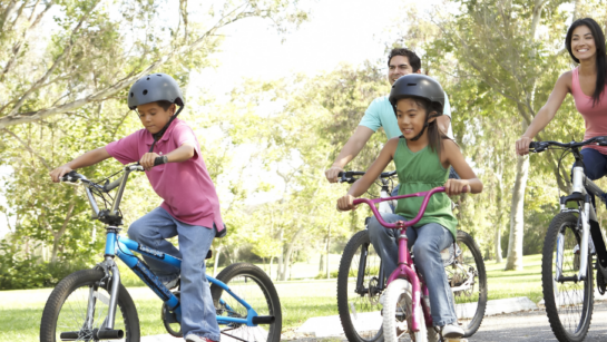 A family on bicycles