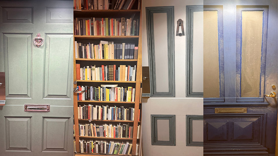 Collage of doors with different designs and colours.