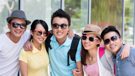 Group of people wearing sunglasses