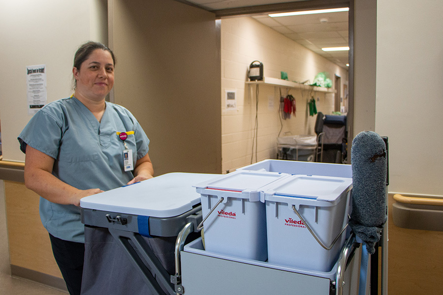 Virginia Pereira has been working as an Environmental Services aide at Toronto Rehab, Bickle Centre for three years. She loves talking to patients and makes a positive impact on their experience. (Photo: UHN)
