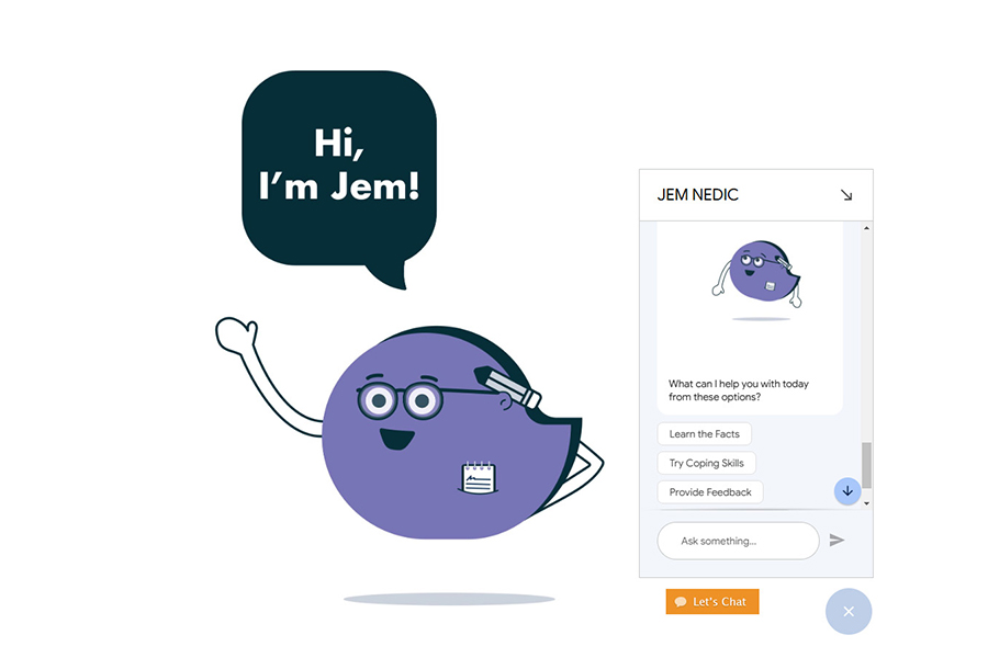 JEM, a NEDIC chat-bot that prompts a user to ask it a question.