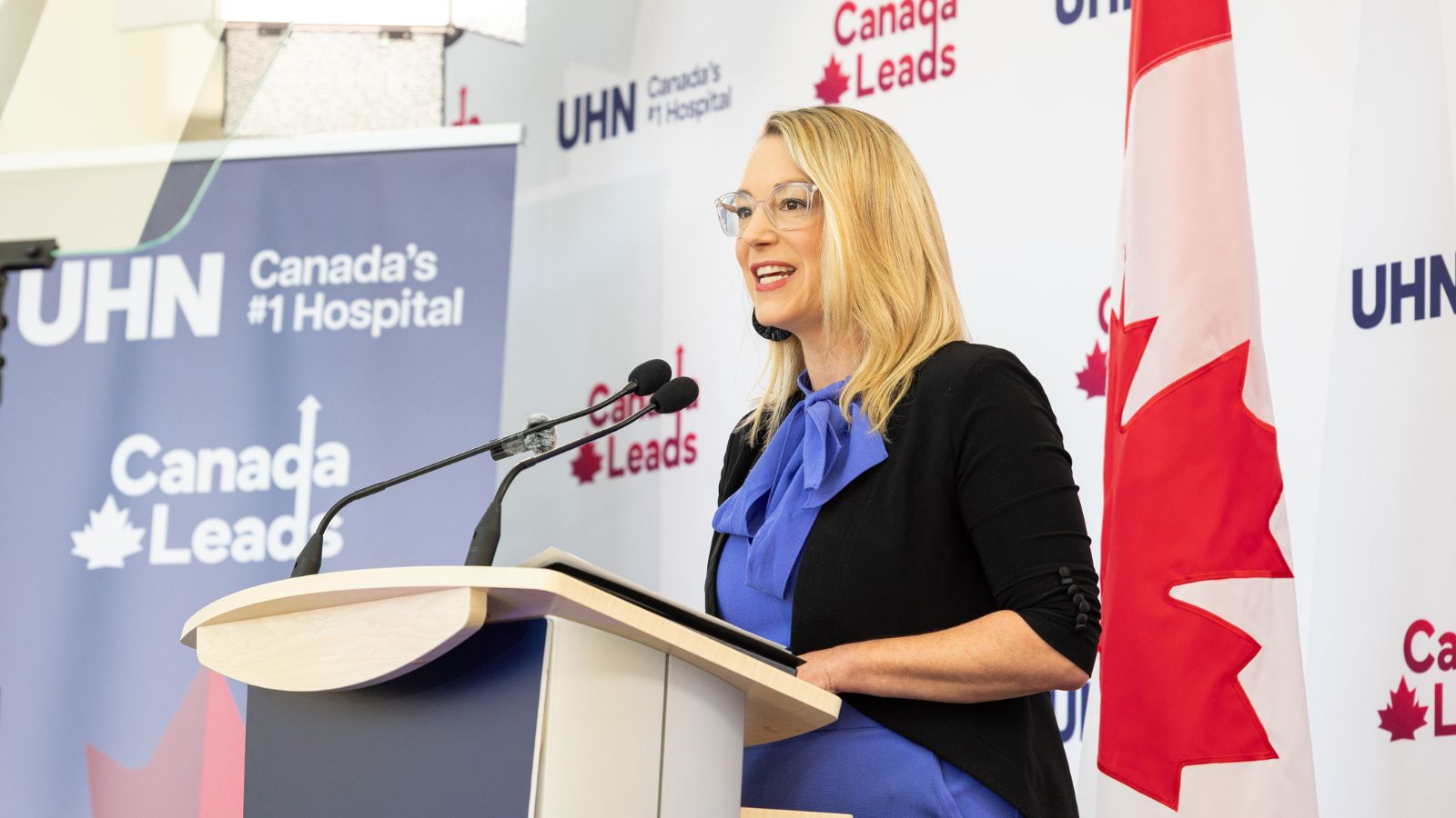 Julie Quenneville, UHN Foundation CEO, speaking at the launching of the Canada Leads 100 Challenge.