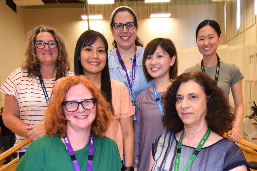 Members of the outpatient stroke team at UHN's Toronto Rehab, Rumsey Centre Neuro, (Top, L to R), Colleen Stroud, occupational therapist; Rina Reyes, physiotherapist; Kelly Dostrovsky, occupational therapist; Karen Fong, physiotherapist; Erin Kim, speech-language pathologist; (Bottom, L to R), Karen Beekenkamp, social worker; and Sheryl Zaitlin-Gencher, speech-language pathologist. (Photo: UHN)