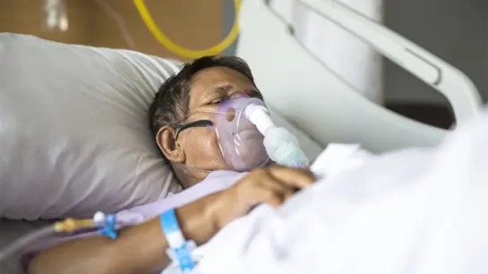 A patient on a ventilator