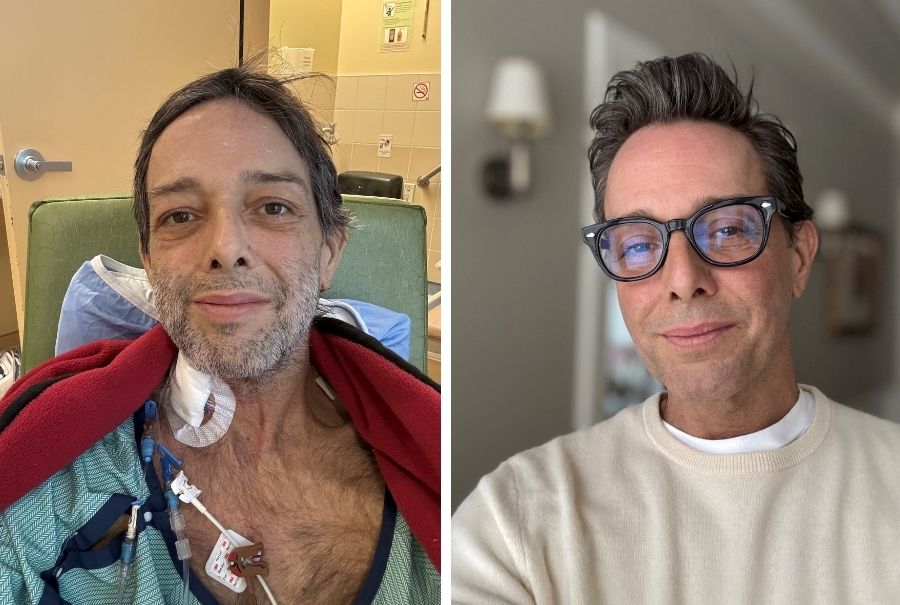 Scott's transformation from in the hospital post-transplant to at home, six weeks apart. Scott Wilson/UHN