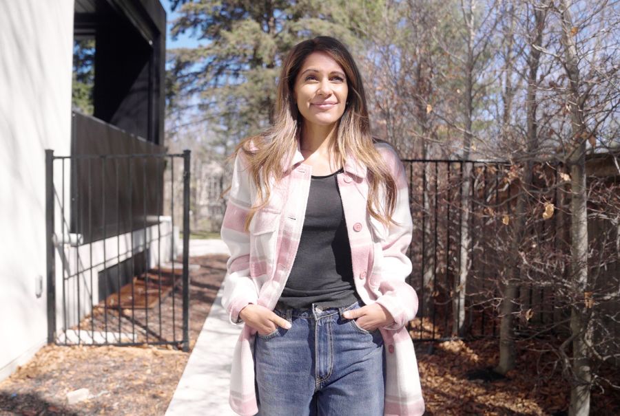 Sangita Patel walking outside