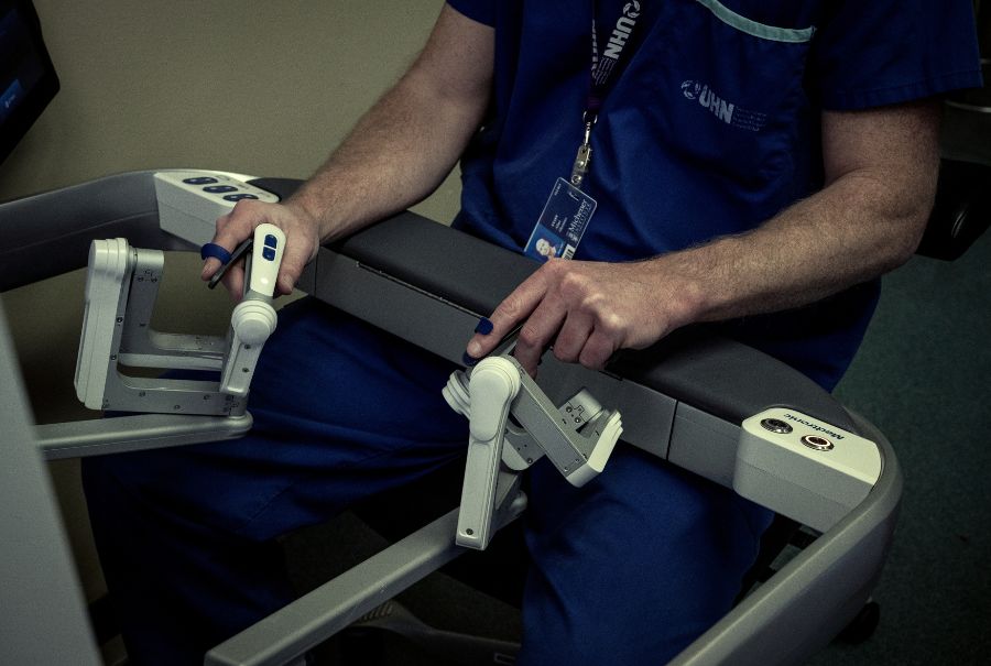 UHN's Dr. Allan Okrainec operating the Hugo surgical robot.