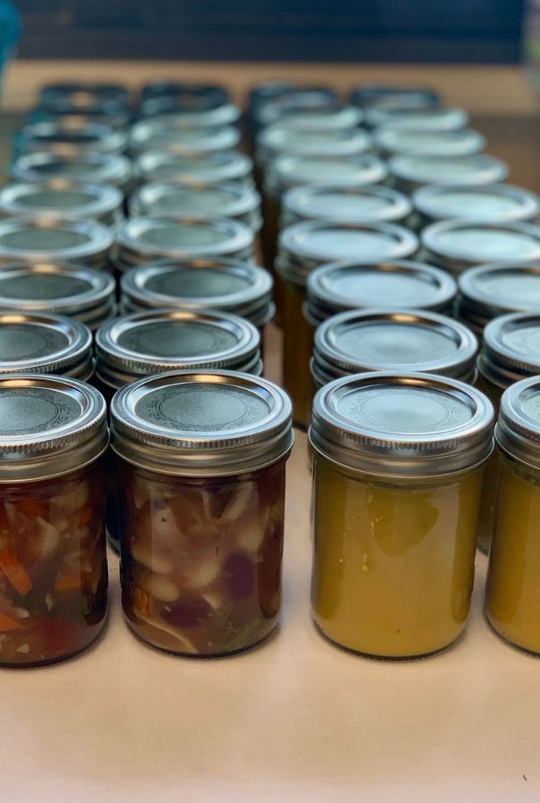 Vegetable stock in jars on display