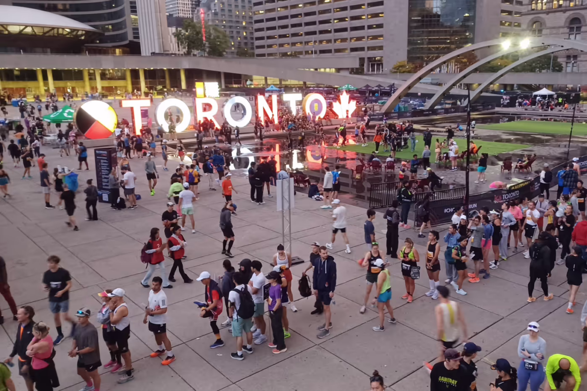 Nathan Phillips Square, crowd gathered